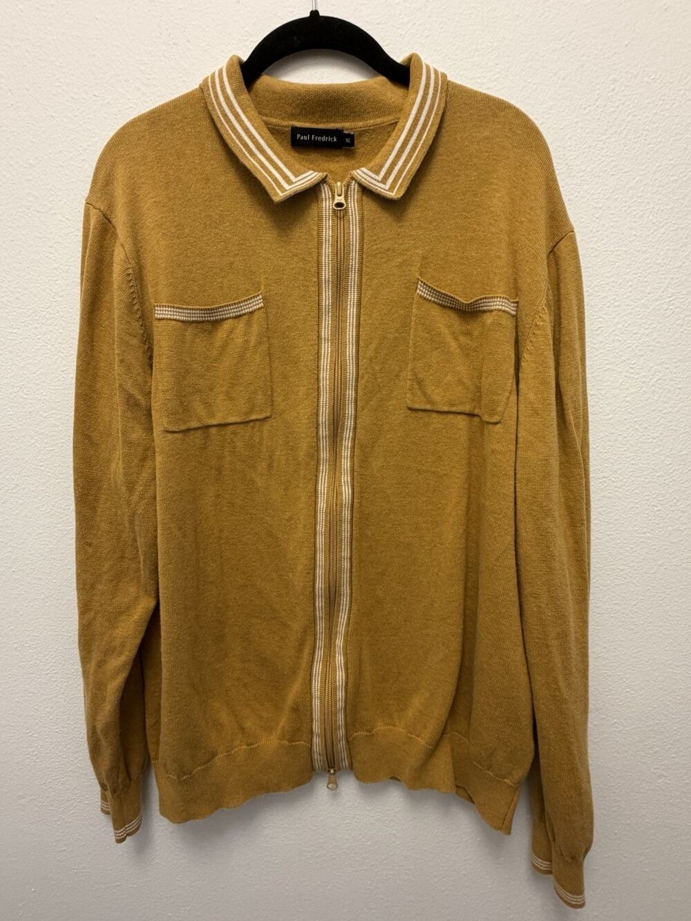 Paul Fredrick Men’s XL Full Zip Cotton Sweater Mustard Yellow Knit Jacket